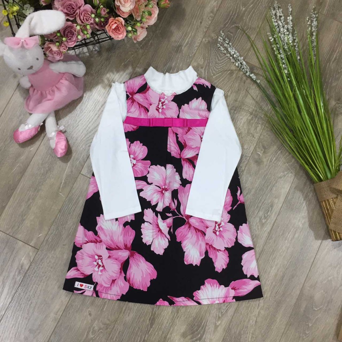 váy nhung hoa dáng A size 4-7-